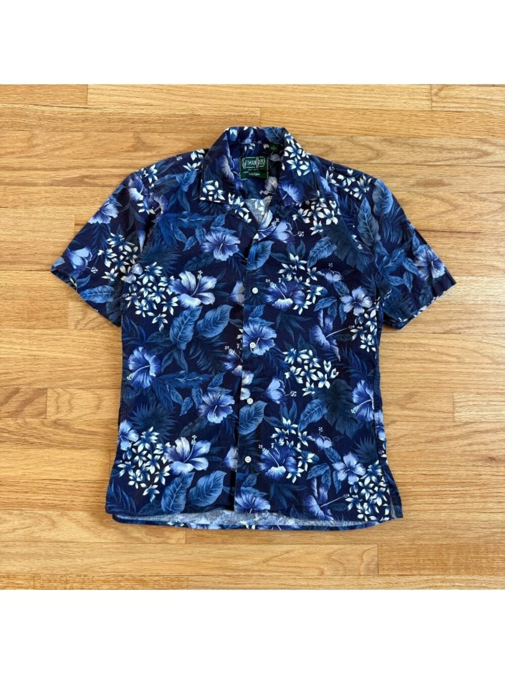 Gitman Bros. Vintage Blue Hibiscus Hawaiian Short Sleeve Button Up Shirt